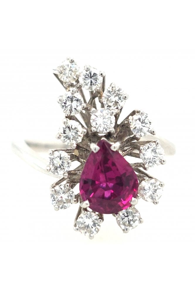 Preloved 18ct White Gold Ruby & Diamond Cluster Ring
