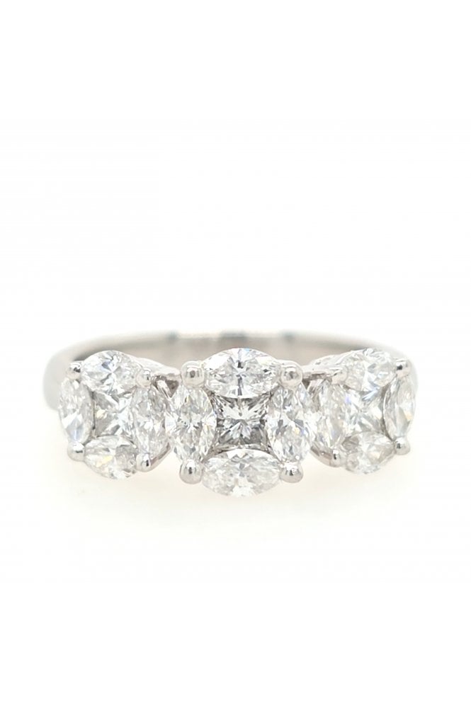 Preloved 18ct White Gold Triple Multi Diamond Cluster Ring