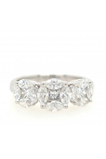 Preloved 18ct White Gold Triple Multi Diamond Cluster Ring