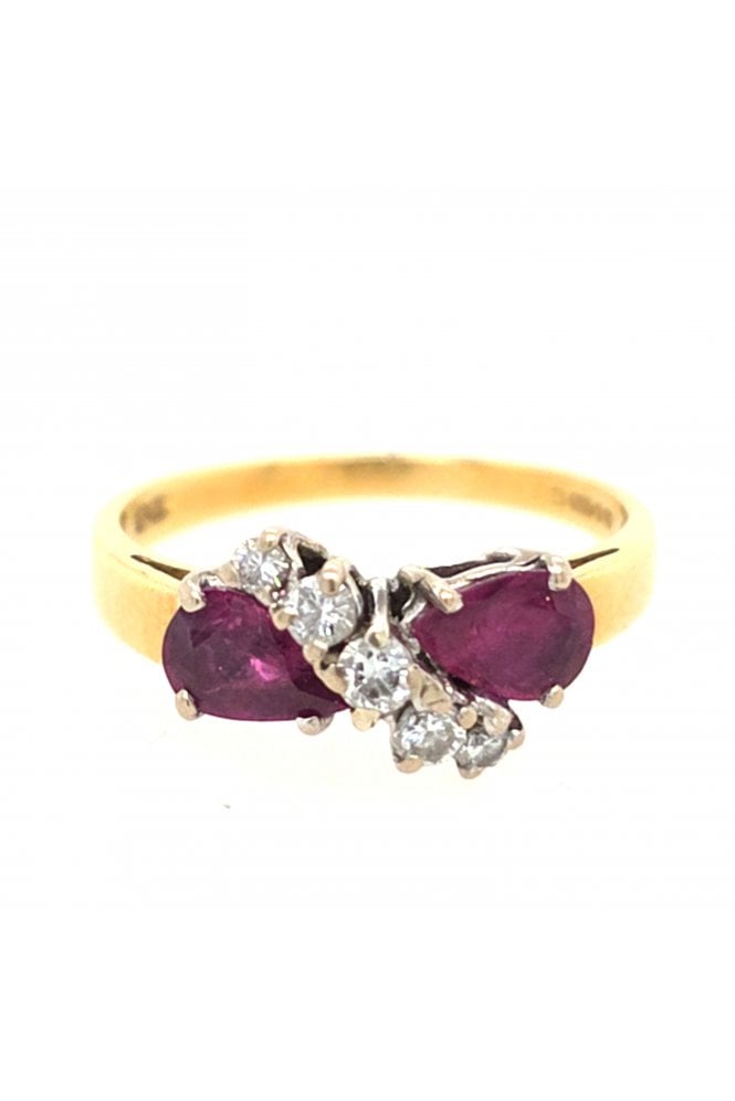 Preloved 18ct White/Yellow Gold Ruby and Diamond Ring 18ct White Gold Claw Set