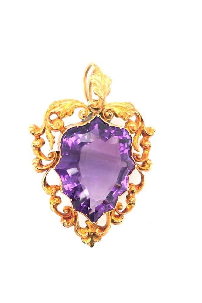 Preloved 18ct Yellow Gold Amethyst Pendant Shield Shaped and Fancy Cut