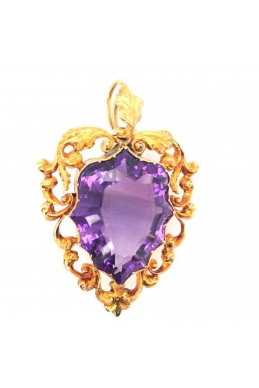 Preloved 18ct Yellow Gold Amethyst Pendant Shield Shaped and Fancy Cut
