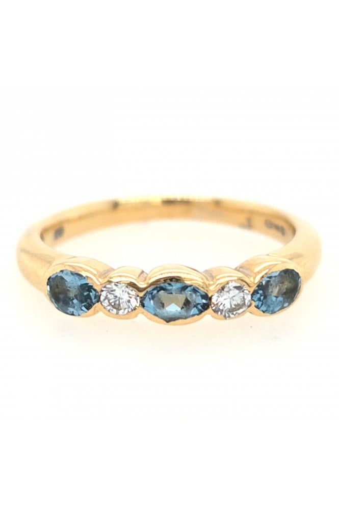 Preloved 18ct Yellow Gold Blue Topaz and Diamond Ring