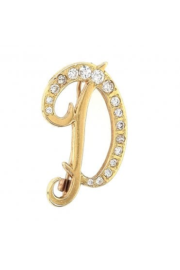 Preloved 18ct Yellow Gold Diamond D Brooch