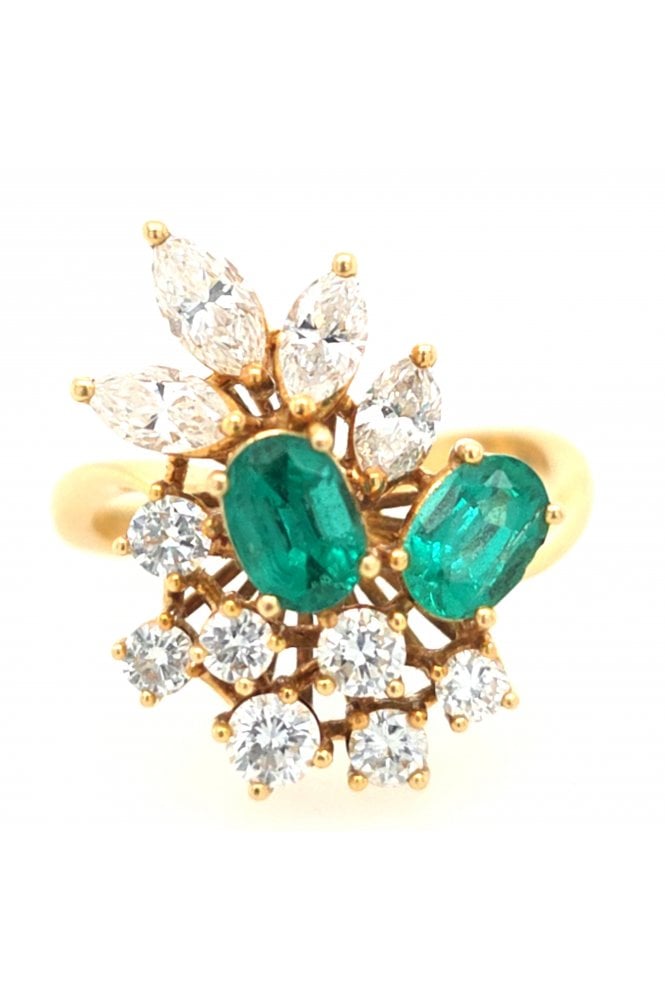 Preloved 18ct Yellow Gold Emerald and Diamond Cocktail Ring
