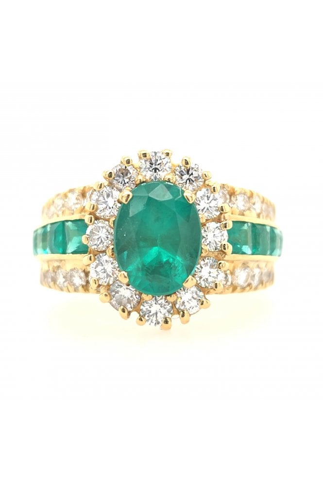 Preloved 18ct Yellow Gold Emerald & Diamond Cluster Ring