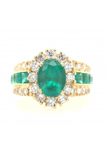 Preloved 18ct Yellow Gold Emerald & Diamond Cluster Ring