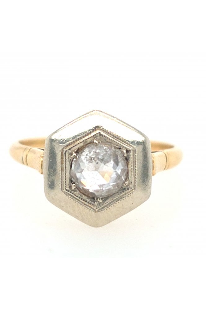 Preloved 18ct Yellow Gold & Platinum Diamond Hexagonal Ring