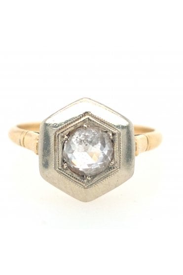Preloved 18ct Yellow Gold & Platinum Diamond Hexagonal Ring