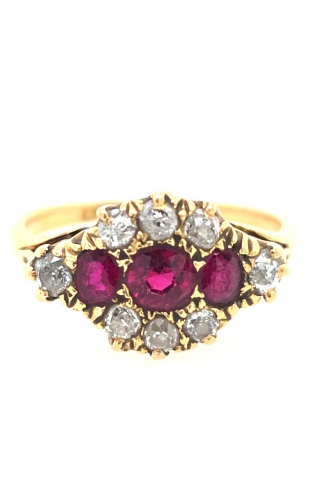 Preloved 18ct Yellow Gold Ruby and Diamond Ring 18ct Yellow Gold Claw Set