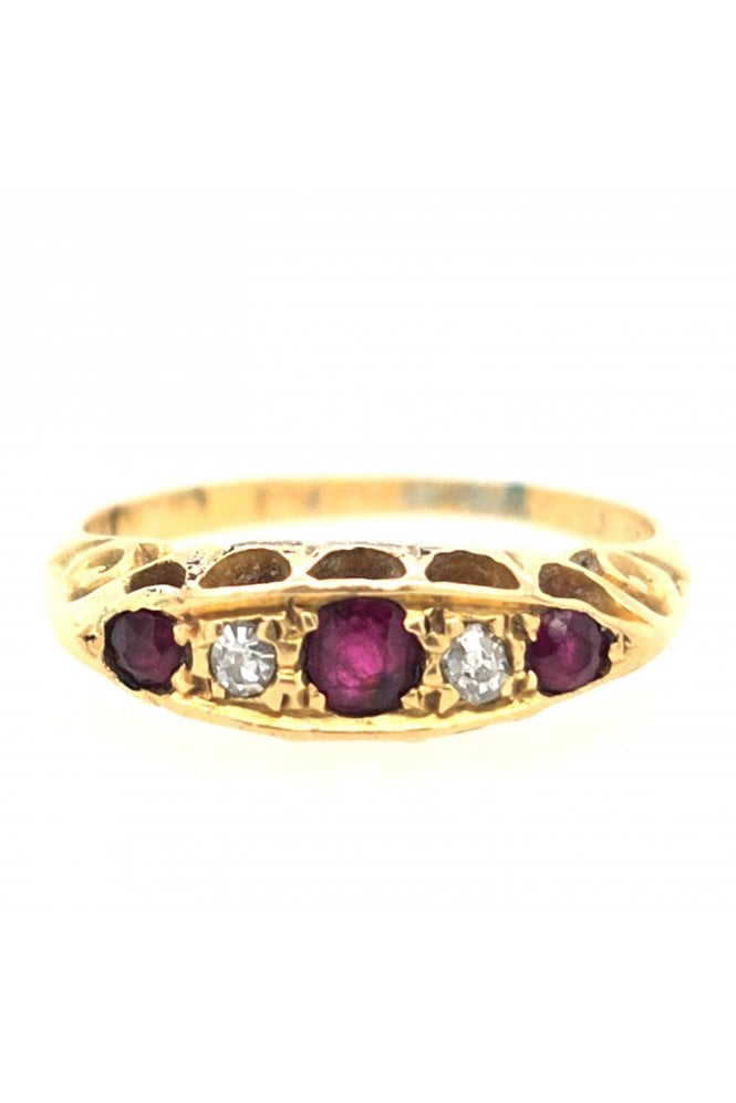 Preloved 18ct Yellow Gold Ruby and Diamond Ring 18ct Yellow Gold Claw Set