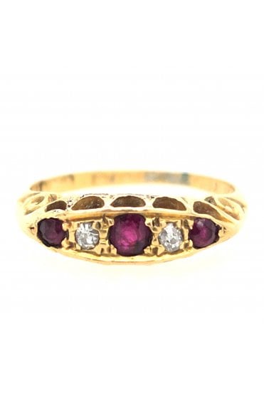 Preloved 18ct Yellow Gold Ruby and Diamond Ring 18ct Yellow Gold Claw Set
