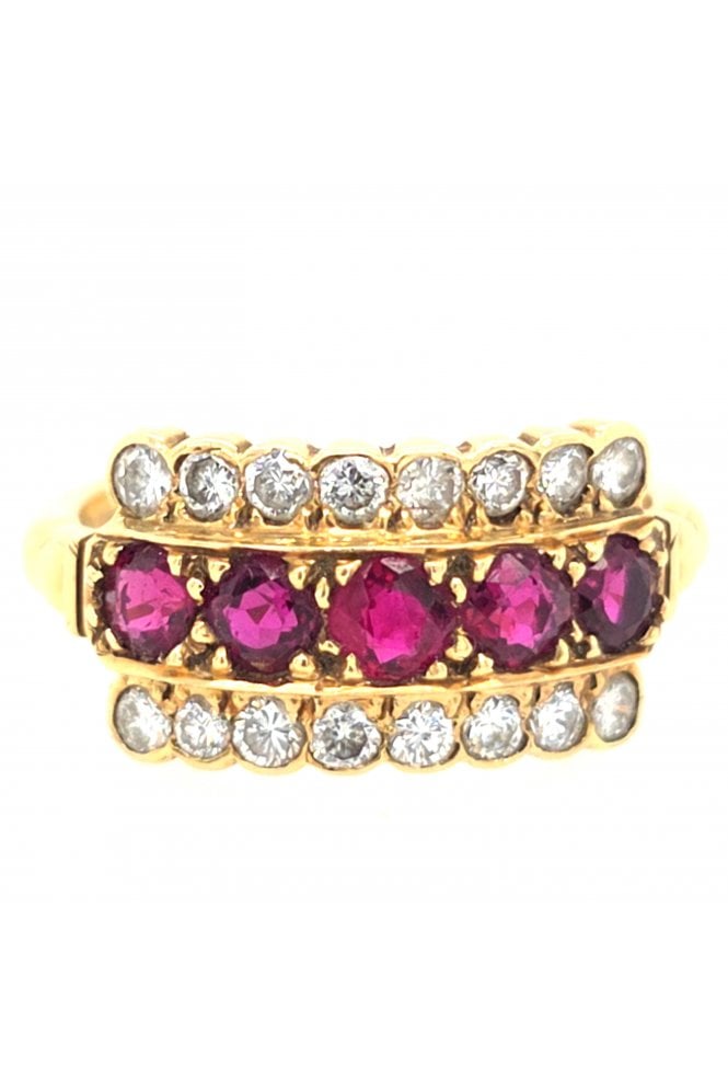 Preloved 18ct Yellow Gold Ruby and Diamond Ring 18ct Yellow Gold Claw Set