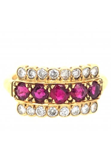 Preloved 18ct Yellow Gold Ruby and Diamond Ring 18ct Yellow Gold Claw Set
