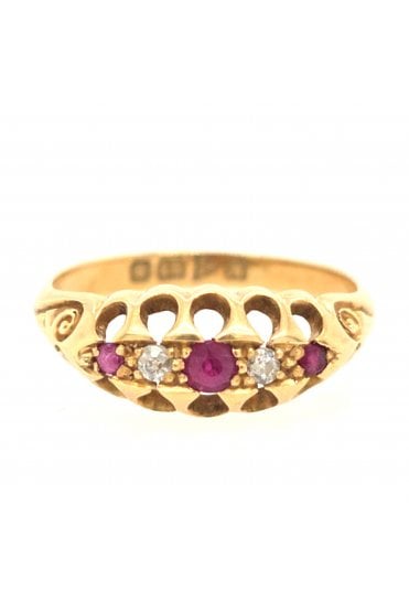 Preloved 18ct Yellow Gold Ruby and Diamond Ring 18ct Yellow Gold Claw Set