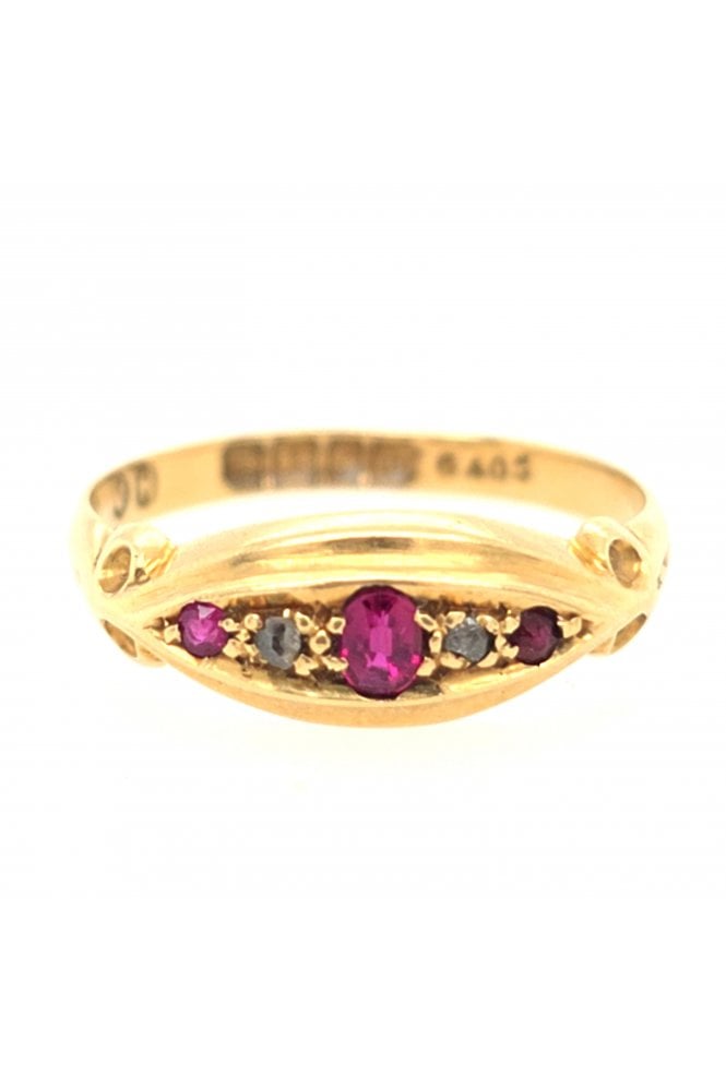 Preloved 18ct Yellow Gold Ruby and Diamond Ring 18ct Yellow Gold Claw Set