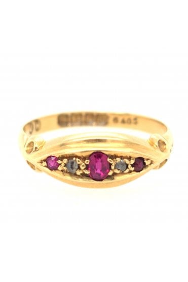 Preloved 18ct Yellow Gold Ruby and Diamond Ring 18ct Yellow Gold Claw Set