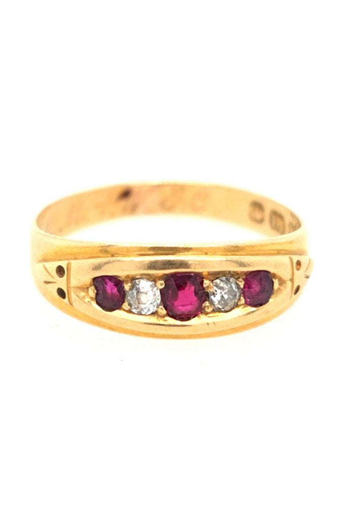 Preloved 18ct Yellow Gold Ruby and Diamond Ring 18ct Yellow Gold Claw Set
