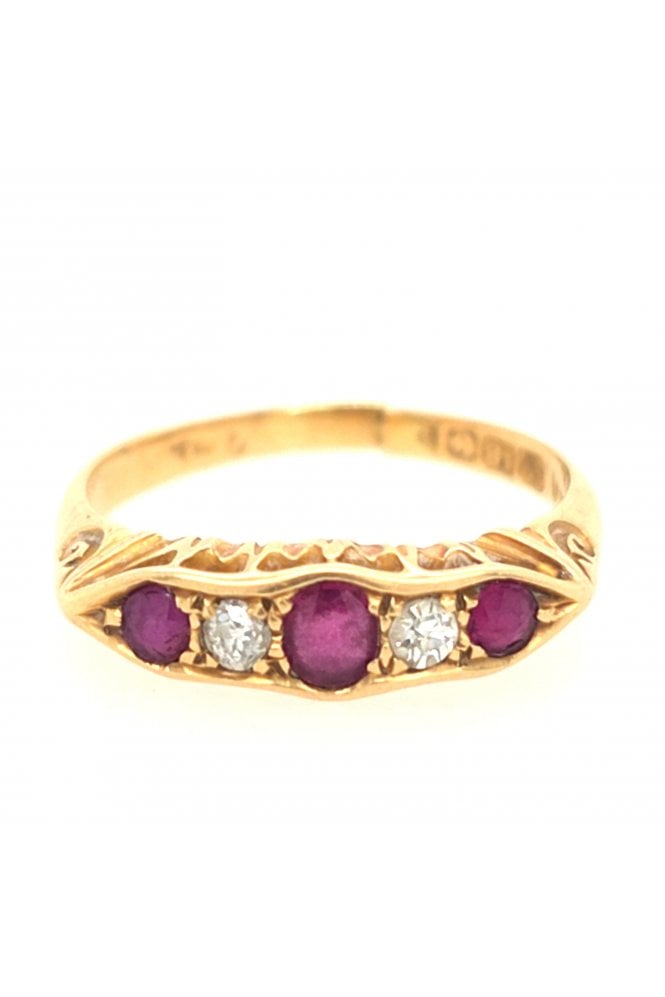 Preloved 18ct Yellow Gold Ruby & Diamond Ring 18ct Yellow Gold Claw Set