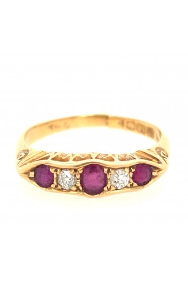 Preloved 18ct Yellow Gold Ruby & Diamond Ring 18ct Yellow Gold Claw Set