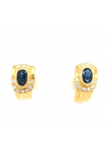 Preloved 18ct Yellow Gold Sapphire & Diamond Stud Earrings