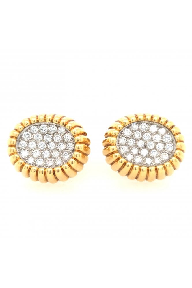 Preloved 18ct Yellow & White Gold Diamond Cufflinks 18ct White Gold Pavé Set