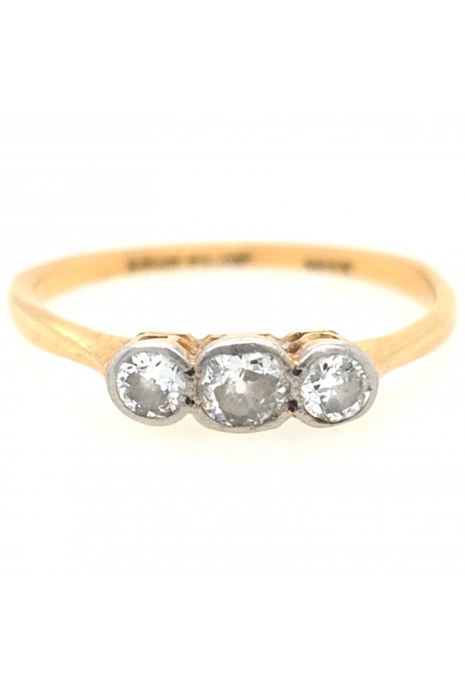 Preloved 18ct Yellow/White Gold Diamond Ring 18ct White Gold Rub-over Set