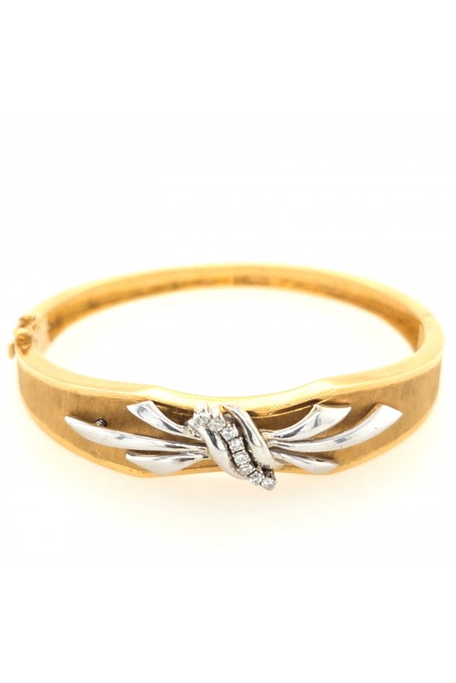 Preloved 18ct Yellow & White Gold Hinged Diamond Bangle