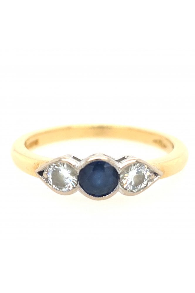 Preloved 18ct Yellow & White Gold Sapphire and Diamond 3 Stone Ring