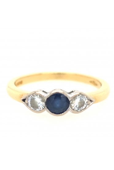 Preloved 18ct Yellow & White Gold Sapphire and Diamond 3 Stone Ring