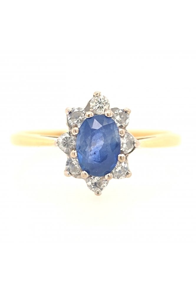 Preloved 18ct Yellow & White Gold Sapphire & Diamond Cluster Ring
