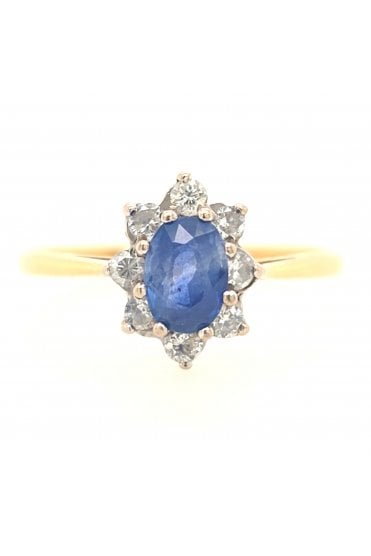 Preloved 18ct Yellow & White Gold Sapphire & Diamond Cluster Ring
