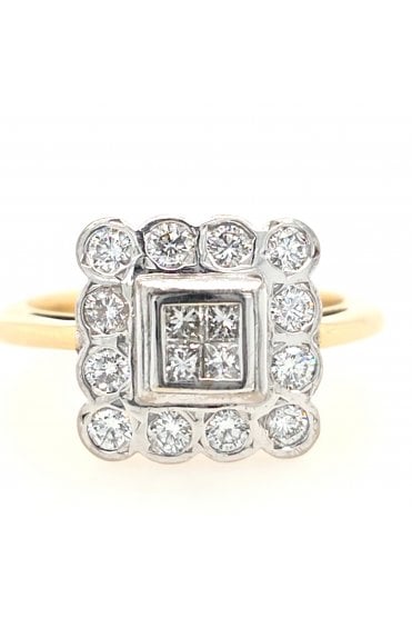 Preloved 18ct Yellow & White Gold Square Diamond Cluster Ring