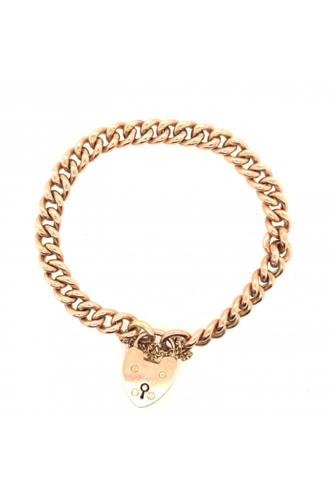 Preloved 9ct Rose Gold Curb Bracelet 9ct Rose Gold Padlock