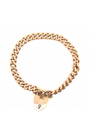 Preloved 9ct Rose Gold Curb Bracelet 9ct Rose Gold Padlock