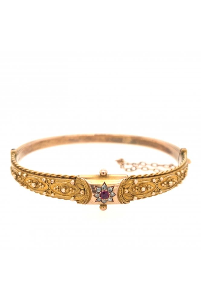 Preloved 9ct Rose Gold Ruby and Diamond Bangle