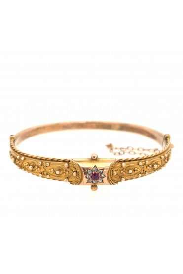 Preloved 9ct Rose Gold Ruby and Diamond Bangle