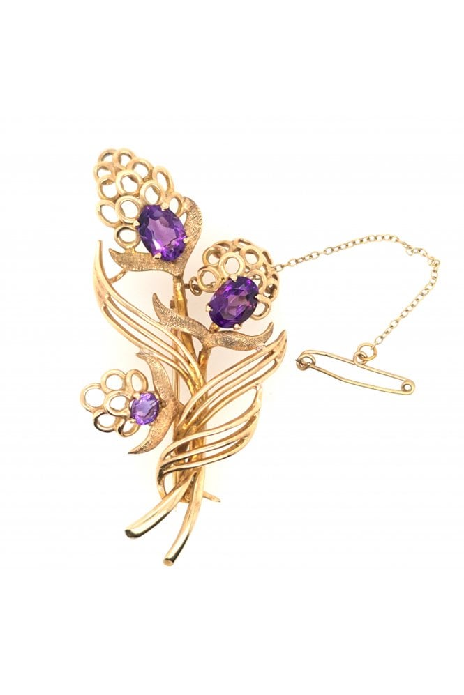 Preloved 9ct Yellow Gold Amethyst Brooch