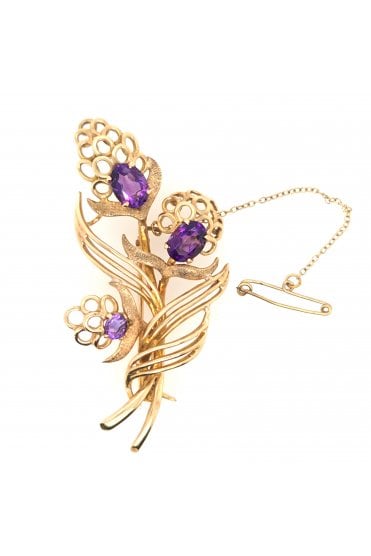 Preloved 9ct Yellow Gold Amethyst Brooch
