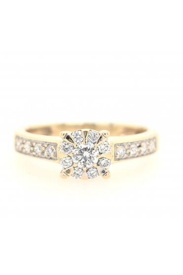 Preloved 9ct Yellow Gold Diamond Cluster Ring