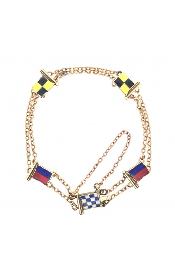 Preloved 9ct Yellow Gold Enamel Nautical Flag Bracelet