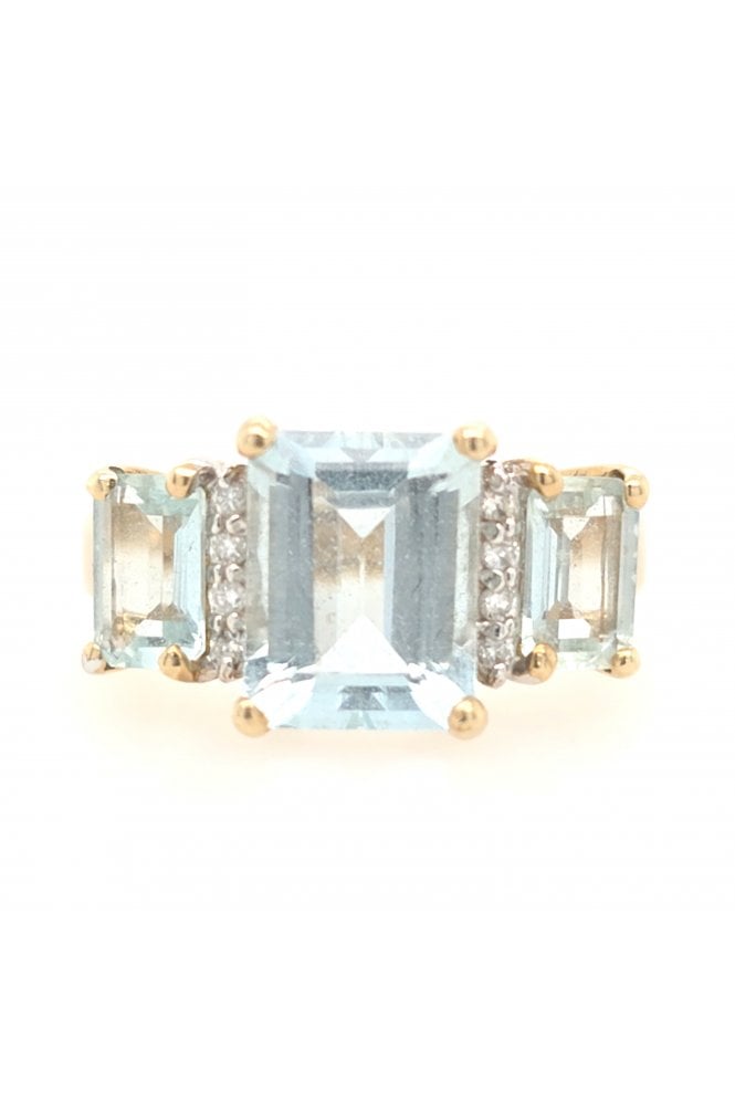 Preloved 9ct Yellow & White Gold Blue Topaz & Diamond QVC Ring