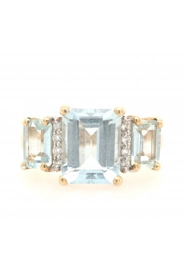 Preloved 9ct Yellow & White Gold Blue Topaz & Diamond QVC Ring