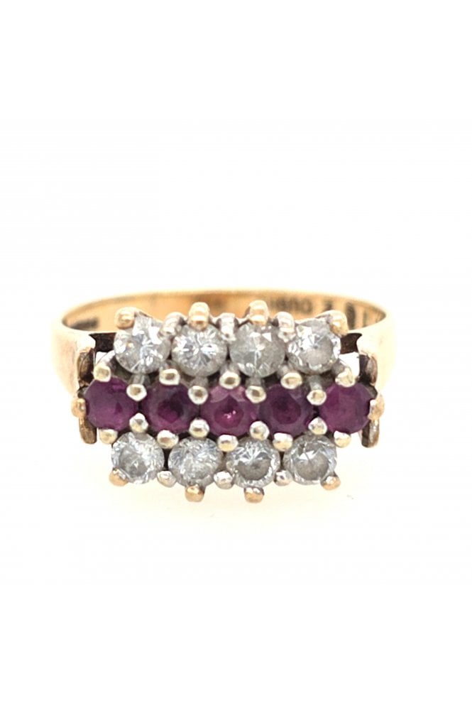 Preloved 9ct Yellow/White Gold Ruby and Cubic Zirconia Ring 9ct Yellow & White Gold Claw Set