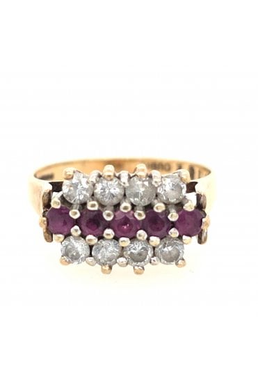 Preloved 9ct Yellow/White Gold Ruby and Cubic Zirconia Ring 9ct Yellow & White Gold Claw Set