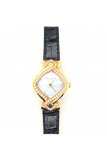 Preloved Delance 18ct Yellow Gold Watch Diamond-set, and with Cabochon Sapphire