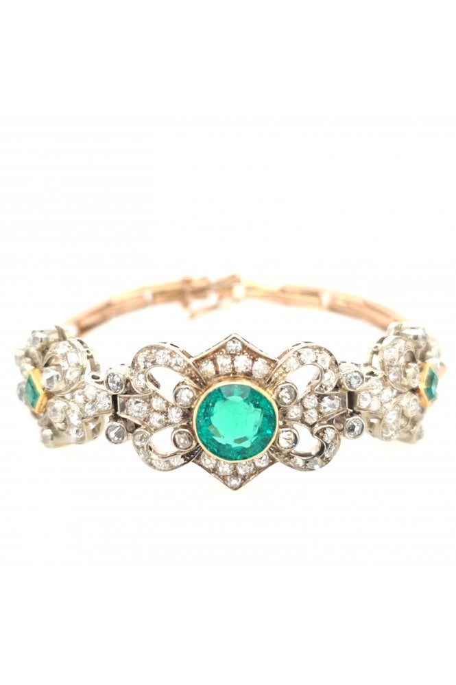 Preloved Emerald and Diamond Bracelet 14ct/18ct White Gold and 9ct Rose Gold