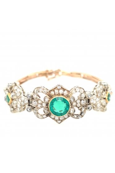 Preloved Emerald and Diamond Bracelet 14ct/18ct White Gold and 9ct Rose Gold