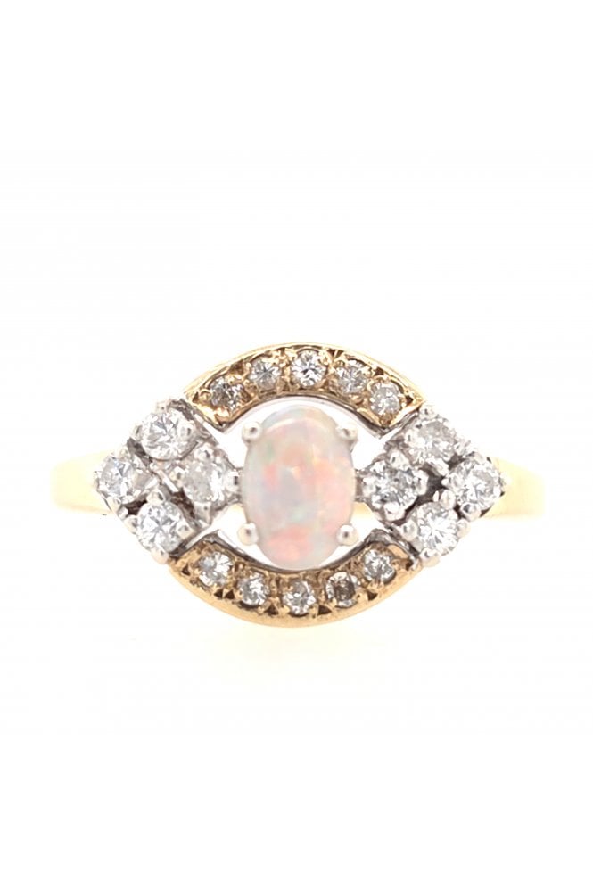 Preloved Opal and Diamond 9ct Gold Cluster Ring