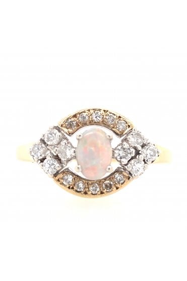 Preloved Opal and Diamond 9ct Gold Cluster Ring